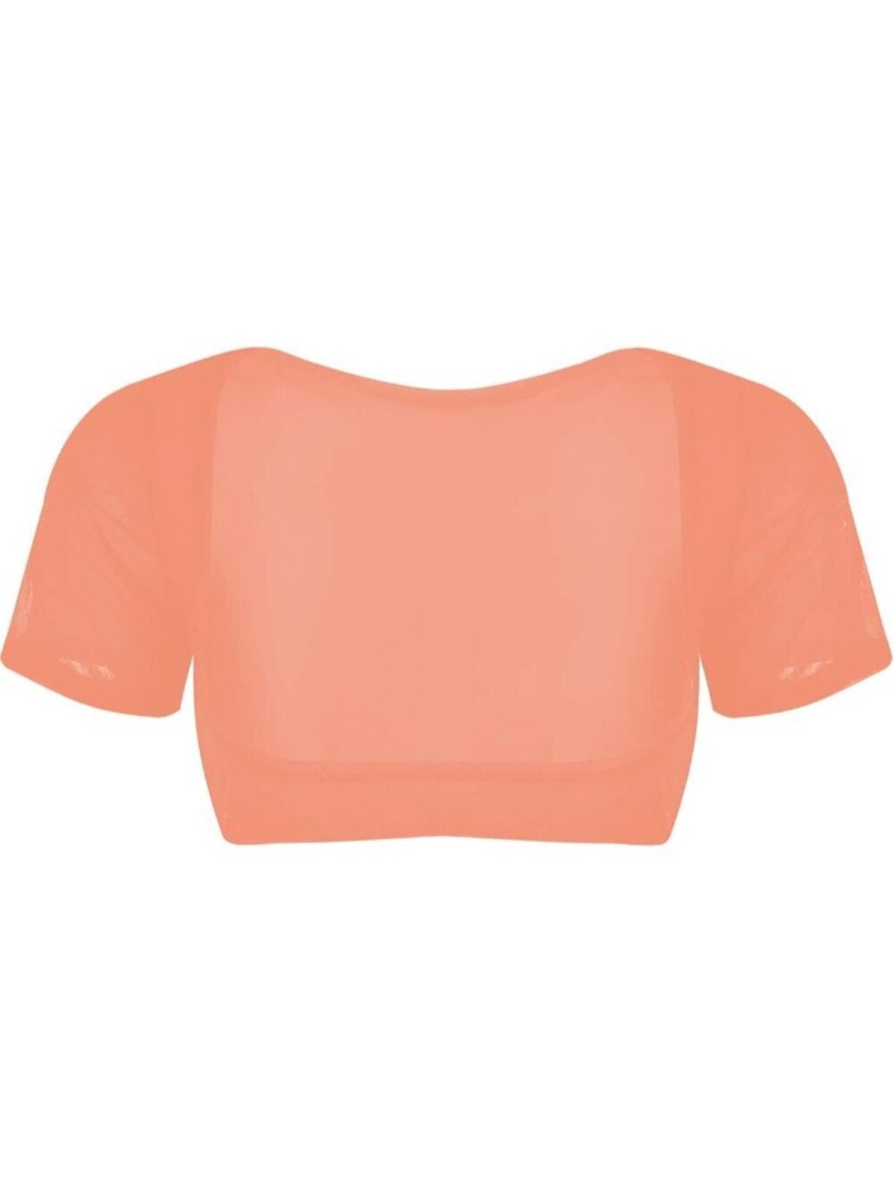 Women's Orange Mesh Open Bust Short Sleeve Spandex Belly Dance Crop Top